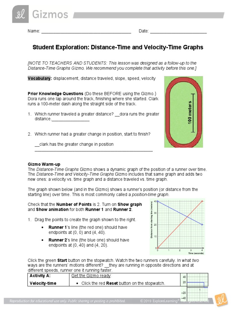 Distance and Velocity Time Graphs Gizmo Student Exploration Sheet PDF