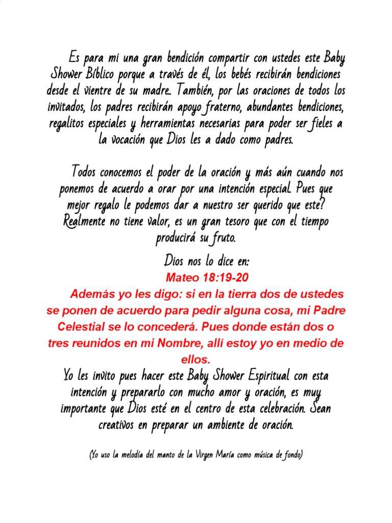 Baby Shower Biblico en Espanol PDF Oración María, madre de Jesús