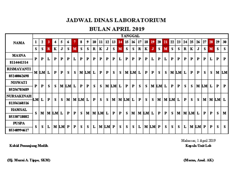 Jadwal Dinas | PDF
