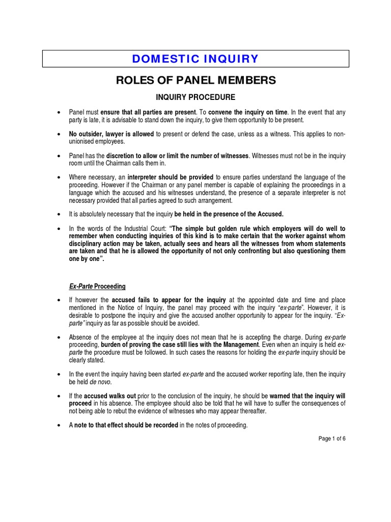 Domestic Inquiry Procedures Explained | PDF | Witness | Plea