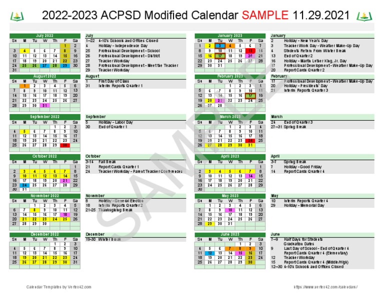 20222023 ACPSD Modified Calendar DRAFT PDF The United States