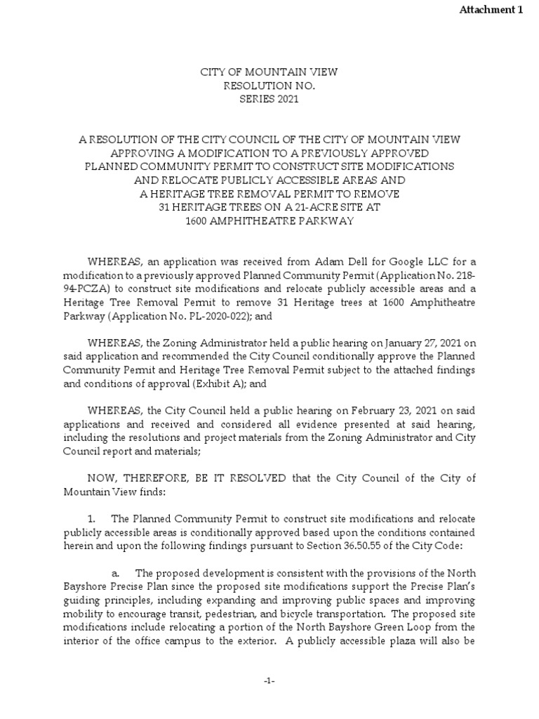 ATT 1 - Resolution For 1600 Amphitheatre Parkway | PDF | Archaeology ...