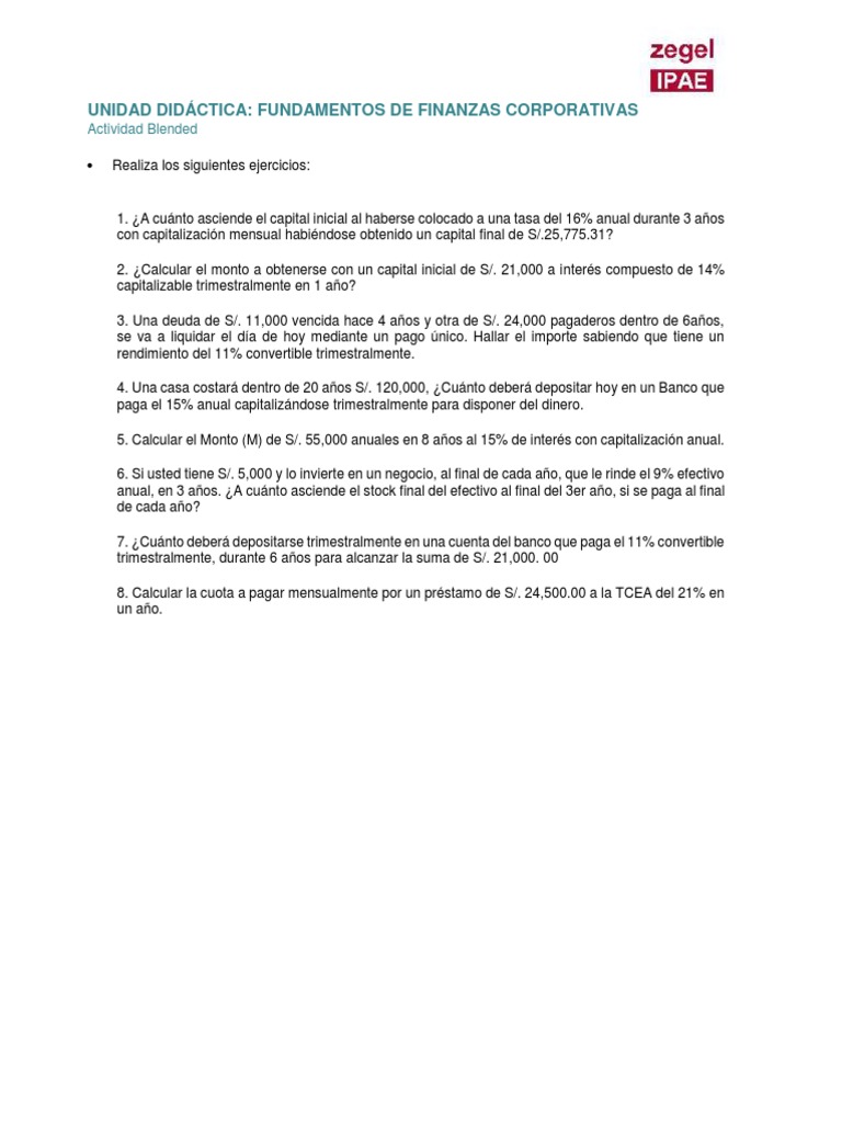 Ejercicios de Finanzas Corporativas | PDF | Finanzas y dinero | Derecho