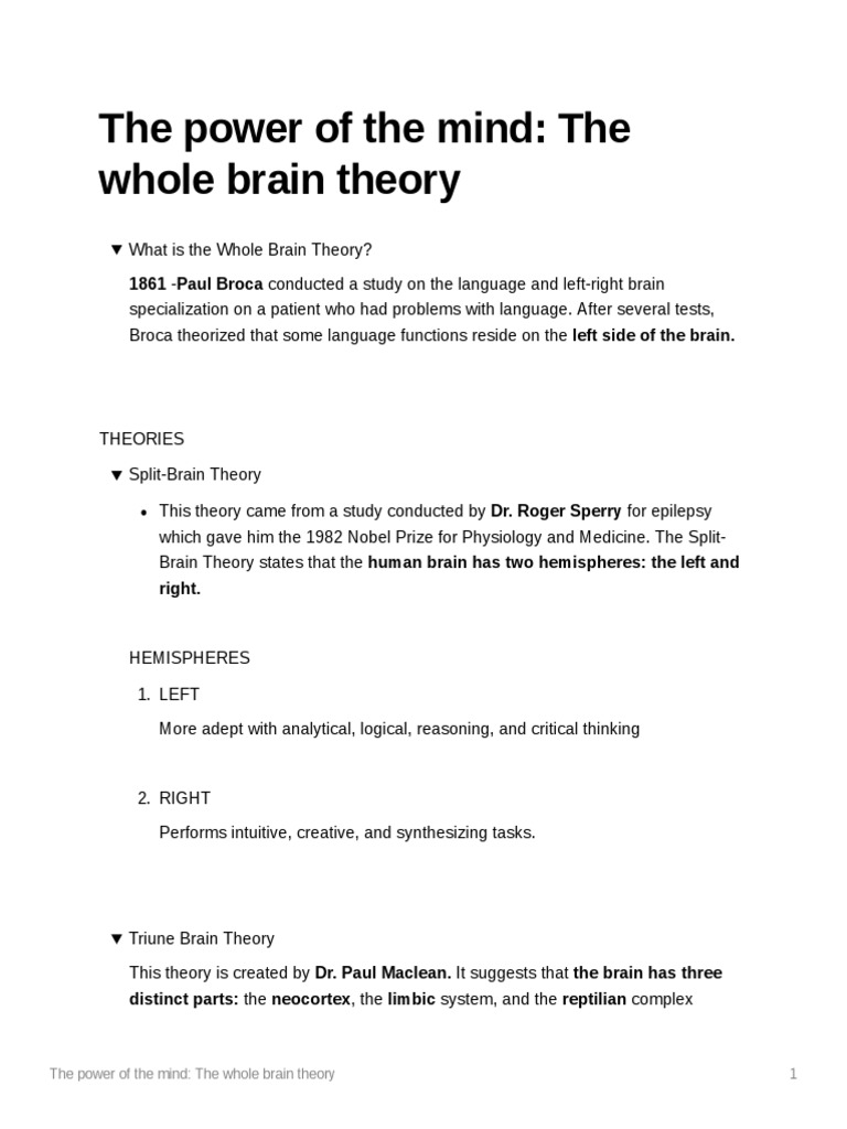 Whole Brain Theory Explained | PDF | Cognition | Cognitive Science
