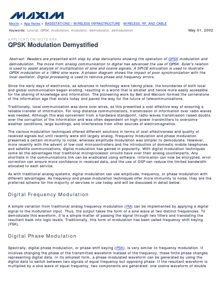 QPSK Modulation Demystified: Application Note 686 | PDF
