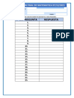 Hoja de Respuestas de Matematica