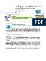 Worksheet in GE Math: #5 Nature of Mathematics 1.3 Mathematics For Our World