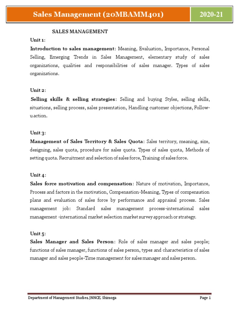 Sales Management Overview and Strategies | PDF | Sales | Marketing