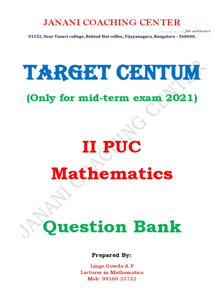 II PUC - Mathematics - QB (Mid-Term) | PDF | Linear Programming ...