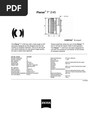 Carl Zeiss Planar T 45mm f/2 Lens | PDF | Camera | Photography