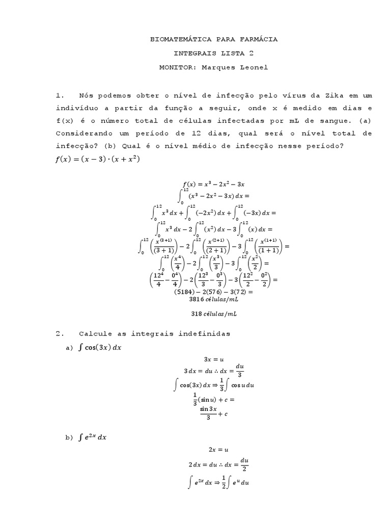 Integrais em Biomatématica Farmacêutica | PDF | Especialidades médicas ...