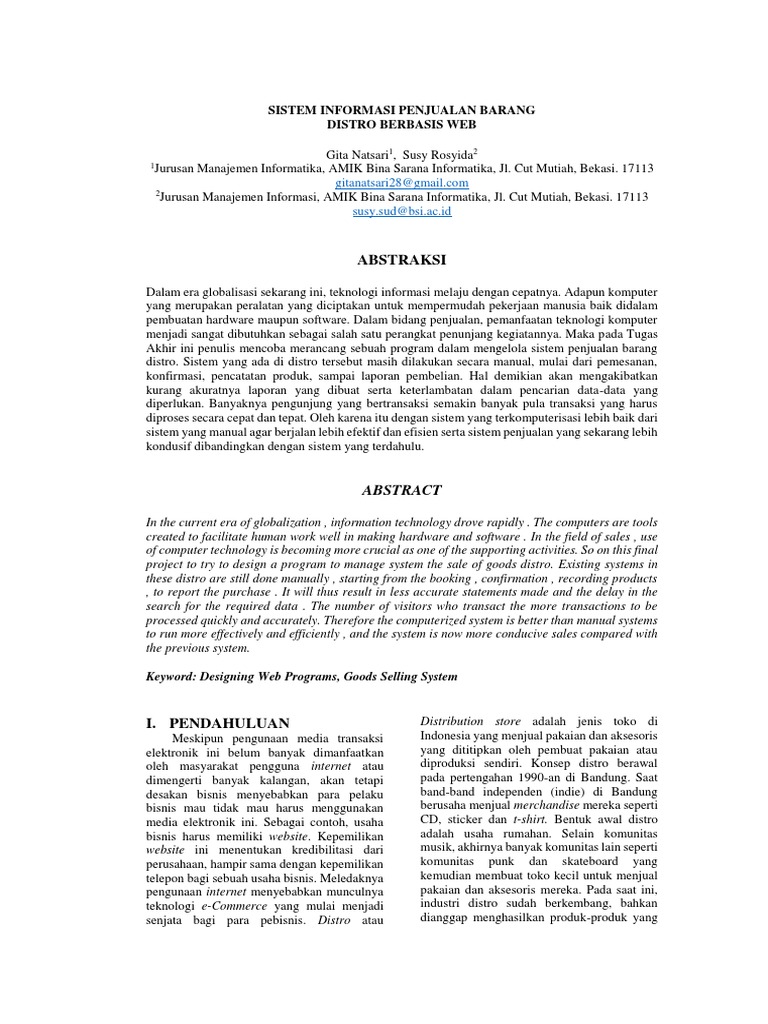 Sistem Informasi Penjualan Barang Distro Berbasis Web Pdf