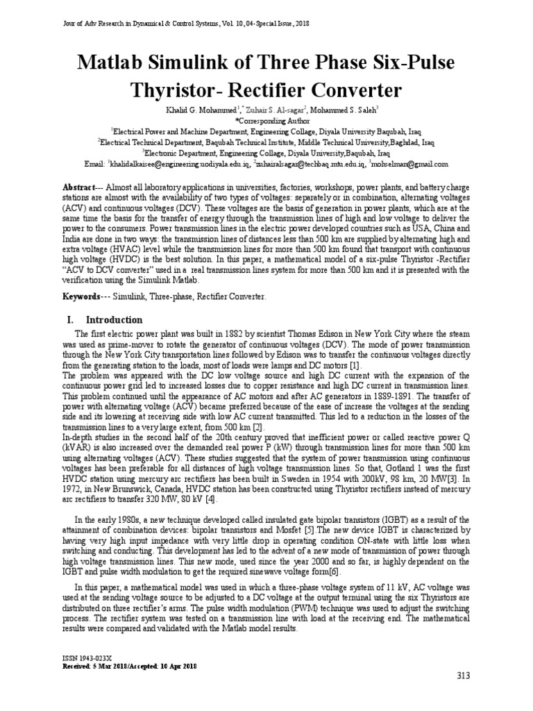 Three-Phase Thyristor Rectifier Model | PDF | Rectifier | High Voltage ...