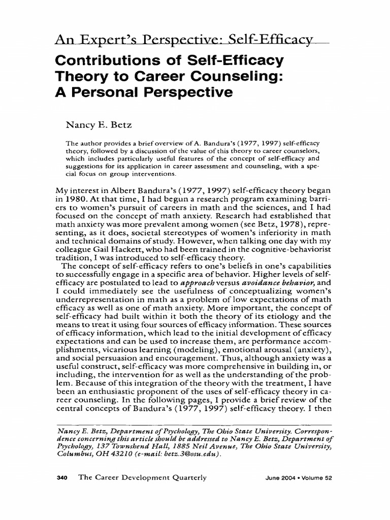 Self-Efficacy in Career Counseling | PDF | Self Efficacy | Counseling ...