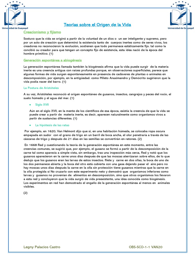 Teorías del Origen de la Vida | PDF | Abiogénesis | Naturaleza