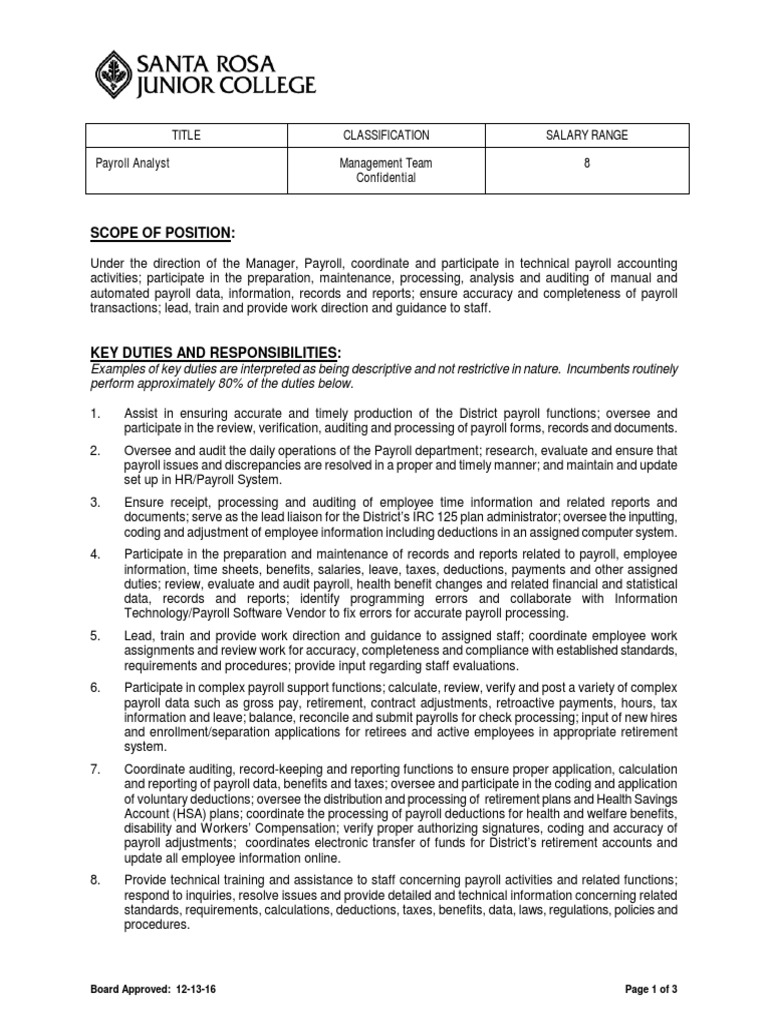 Payroll Analyst Confidential BRD Final 12.13.16 0 PDF Payroll