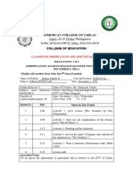 College of Education: Classroom Observation and Anecdotal Form