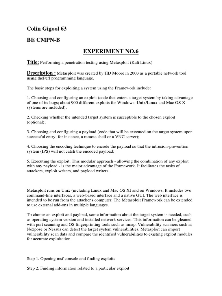 Colin Gigool 63 Be CMPN-B Experiment No.6: Title: Description | PDF ...