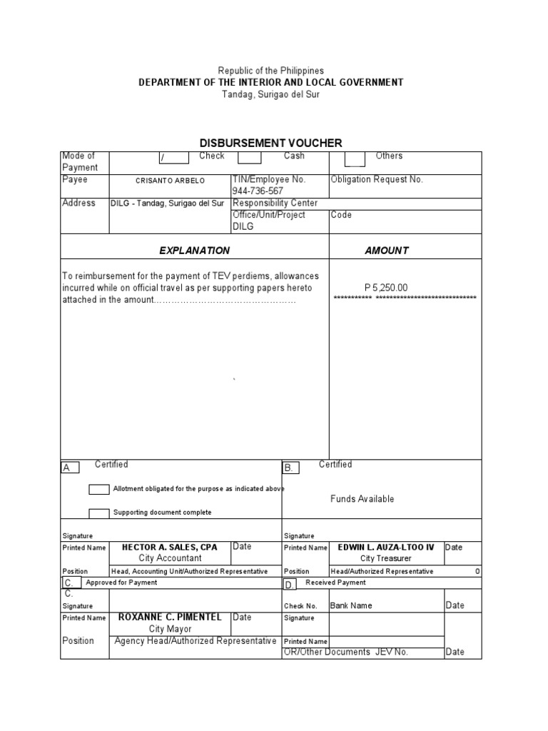 Disbursement Voucher: Department of The Interior and Local Government ...