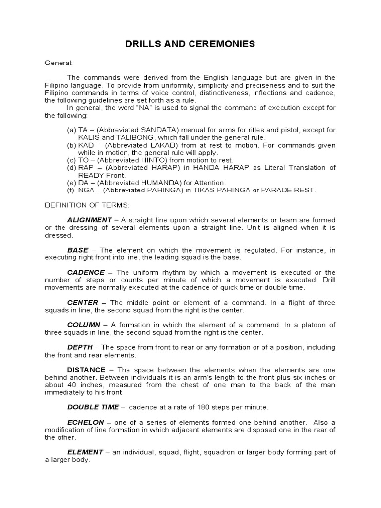 ROTC Drills and Commands Overview | PDF | Hand