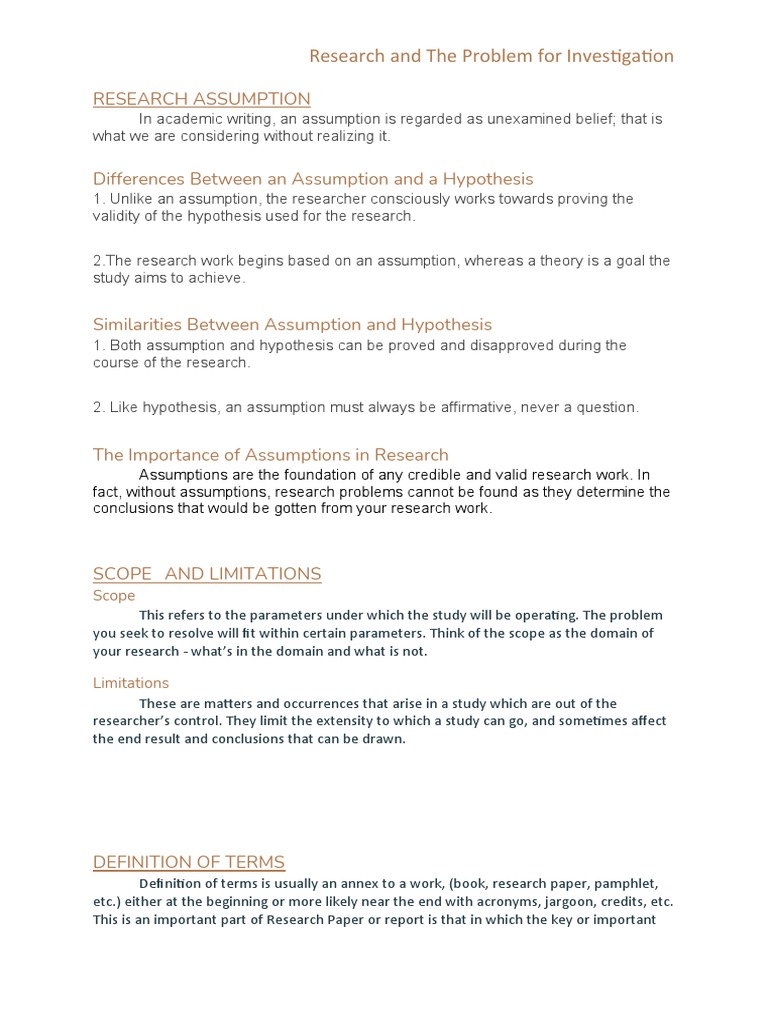 Understanding Assumptions in Research | PDF | Experiment | Variable ...