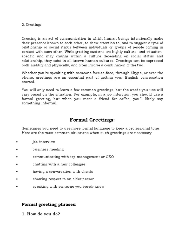 Formal Greetings | PDF | Job Interview | Conversation