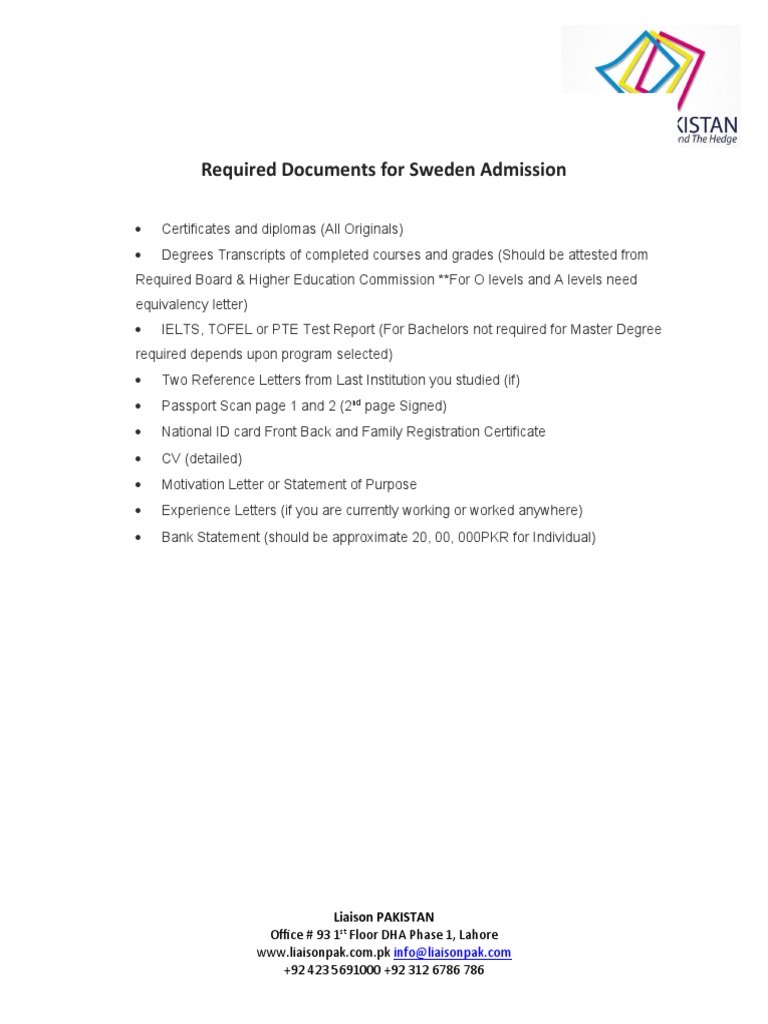 Sweden Admission Document Requirements | PDF | Career & Growth ...