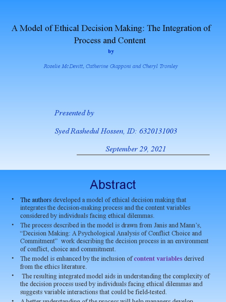 Ethical Decision-Making Model | PDF | Decision Making | Organizational ...
