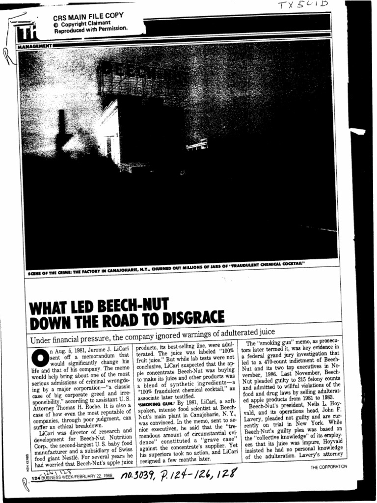 BEECH NUT Apple Juice Casedocument PDF Justice Crime & Violence