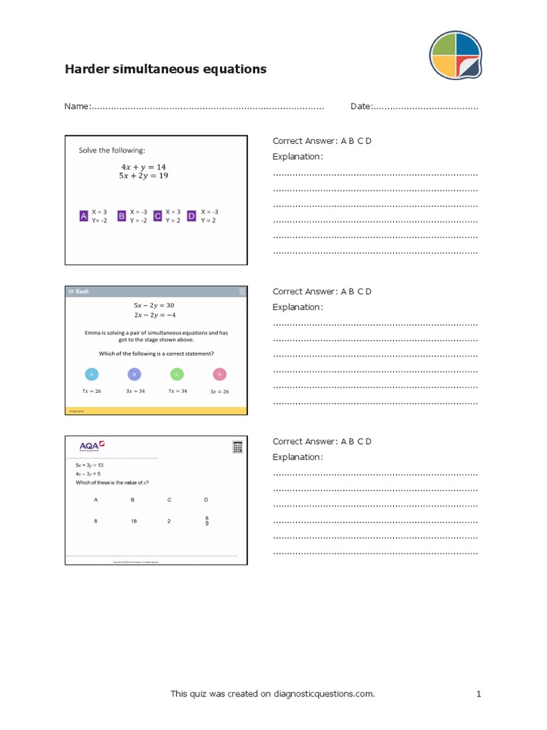 Harder Simultaneous Equations Quiz | PDF | Technology & Engineering