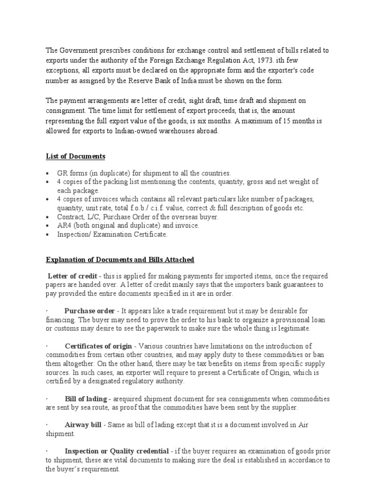 List Of Documents Required PDF