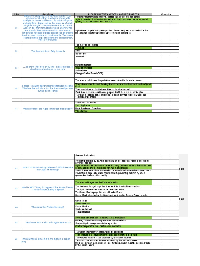 S.No Questions Please Use The Answers Marked in Green | PDF | Scrum ...