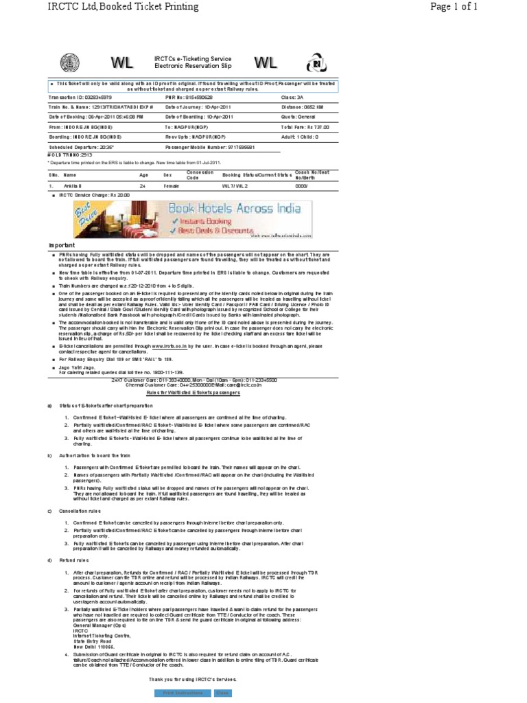 IRCTC e-Ticketing Guidelines and Info | PDF | Identity Document ...