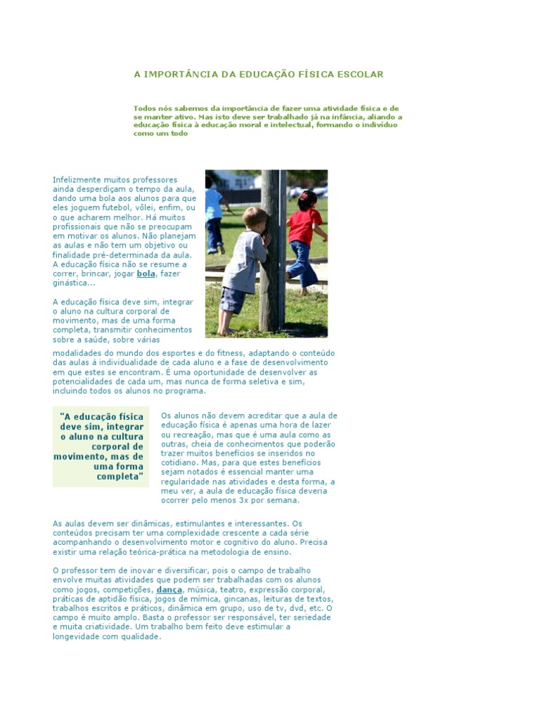 A Importância Da Educação Física Escolar | Download grátis PDF ...