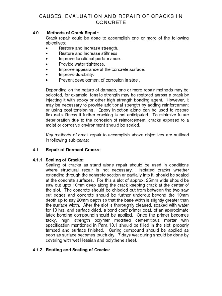 Causes, Evaluation and Repair of Cracks in Concrete | PDF | Masonry ...