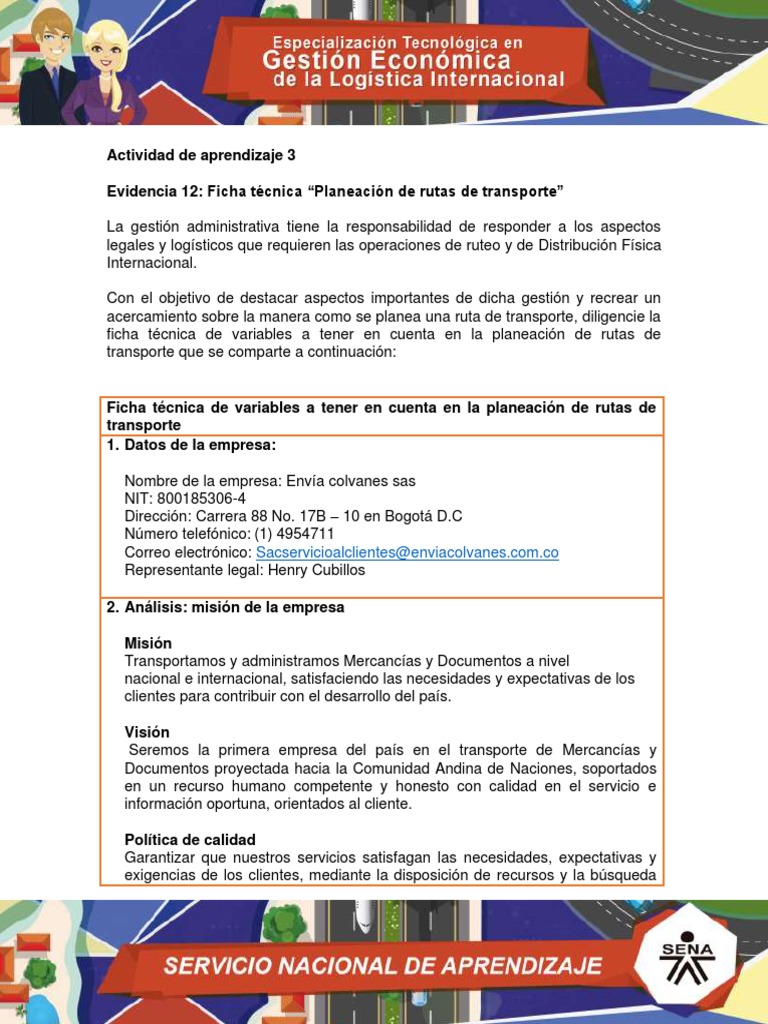 Planeación de Rutas en Envía Colvanes | PDF | Logística | Transporte