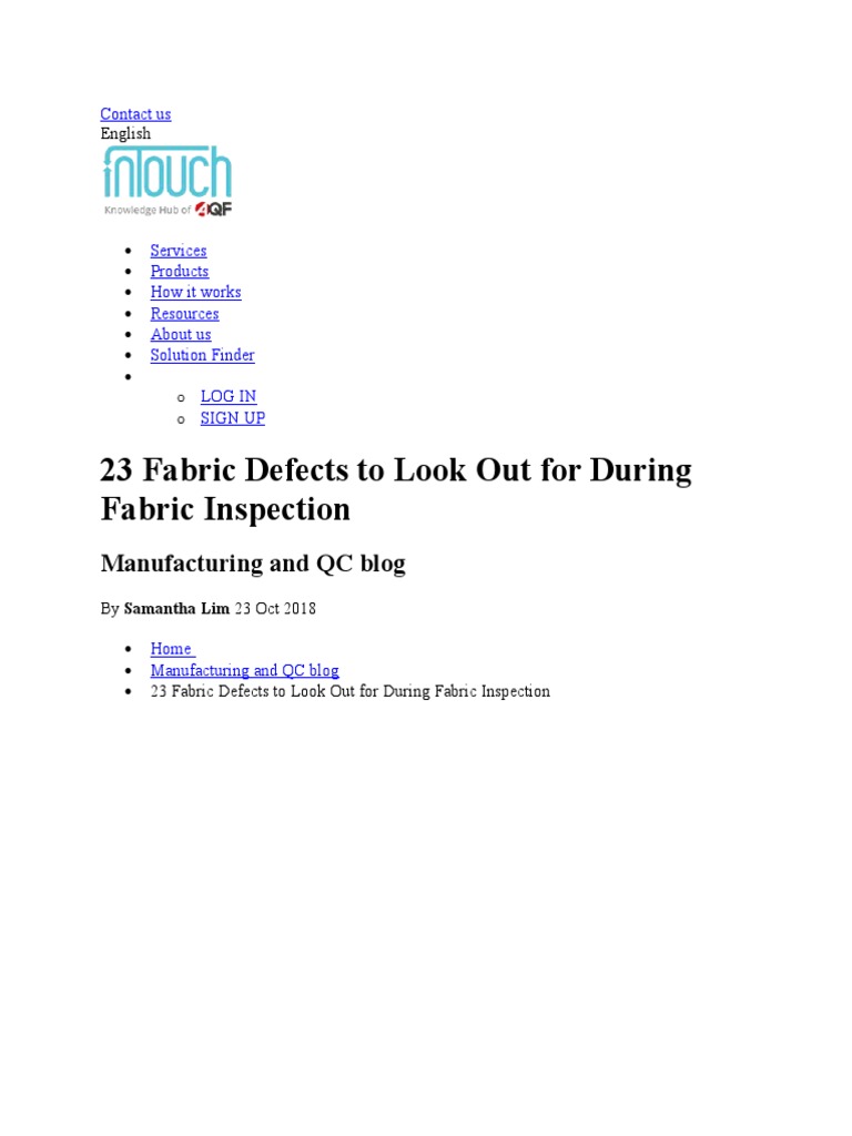 Key Fabric Defects in Inspection | PDF | Textiles | Weaving