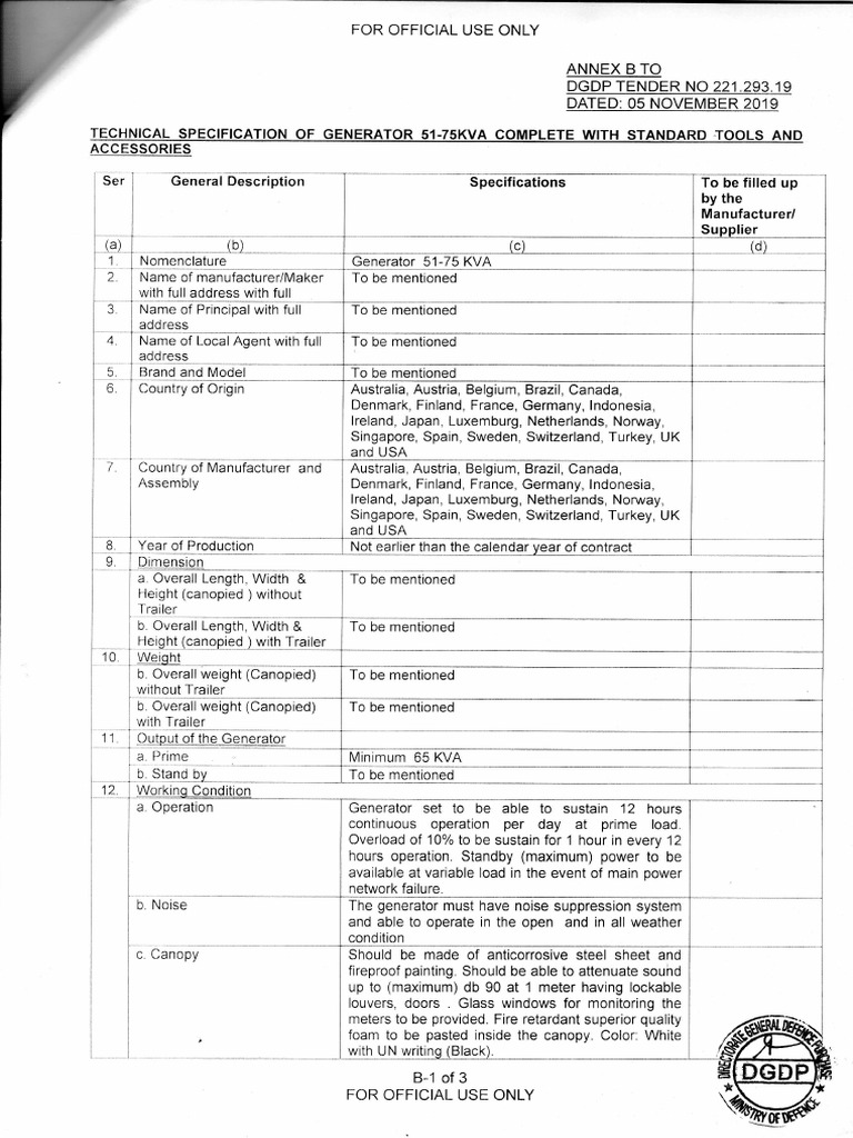 Tender Tech Spec Gen 5175 KVA PDF Engines Specification