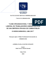 Clima Organizacional Y Desempeño Laboral en Trabajadores Administrativos de Una Empresa Privada de Combustibles E Hidrocarburos, Lima 2017