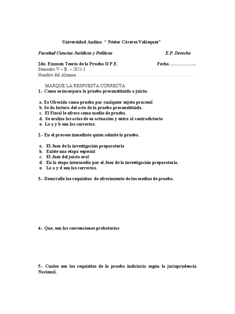 Examen Teoría de la Prueba II - Derecho | PDF