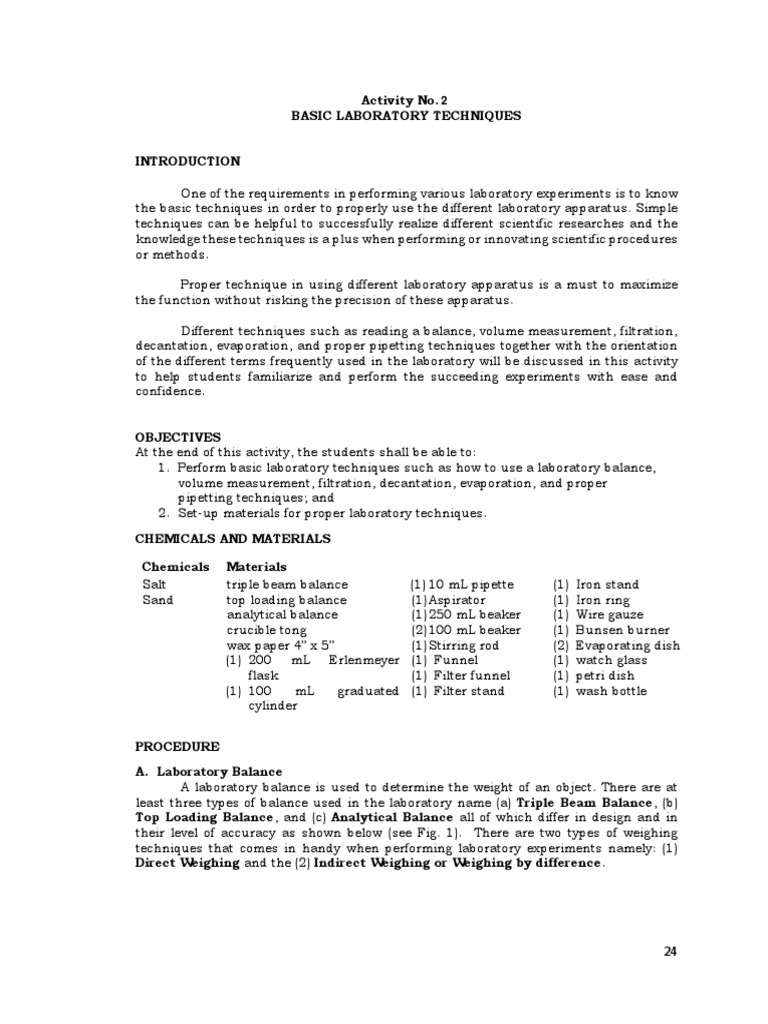 Basic Laboratory Techniques Overview | PDF | Filtration | Weighing Scale