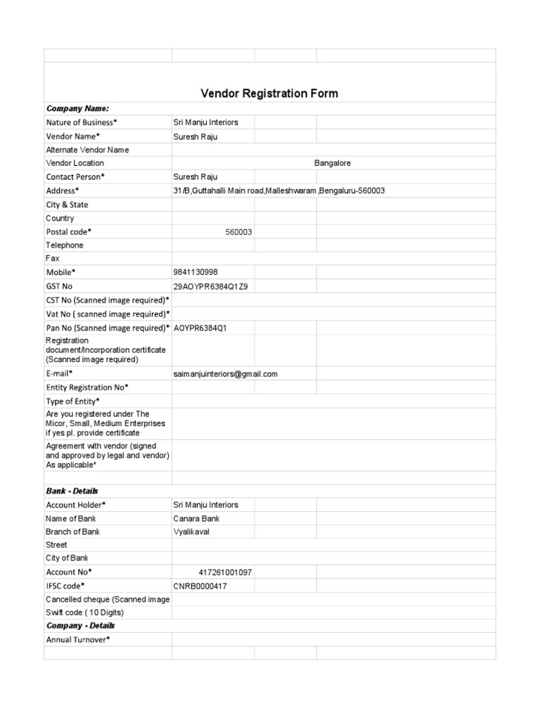 VRF Sheet - SRI Manju Interior | PDF