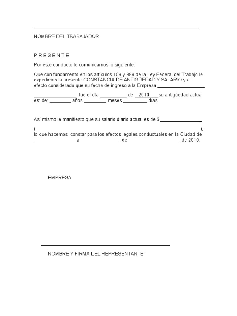 Constancia de antigüedad y salario