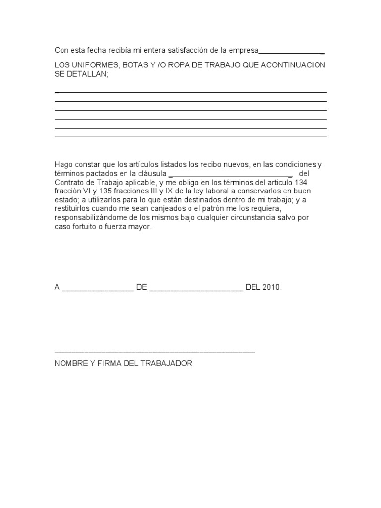 Recibo de Uniformes Botas Yo Ropa de Trabajo