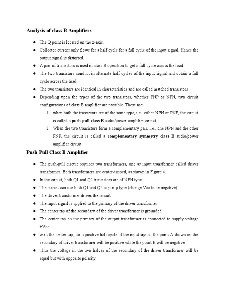 Class B Amplifier Efficiency Analysis | PDF | Amplifier | Bipolar ...