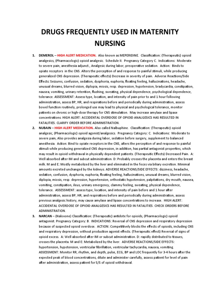 Drugs Frequently Used in Maternity Nursing PDF Opioid Analgesic