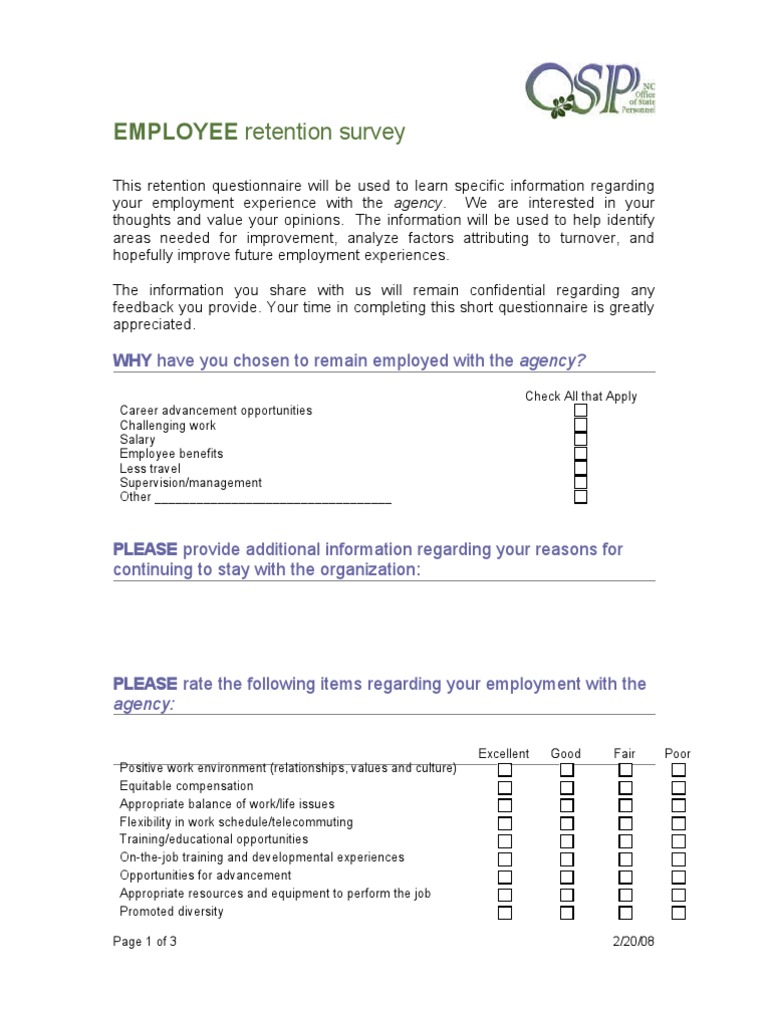 Employee Retention Survey Questionnaire | PDF | Employee Retention 