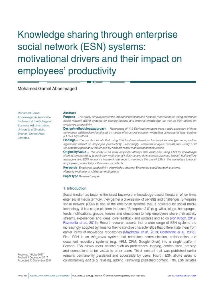 Knowledge Sharing Through Enterprise Social Network (ESN) Systems ...