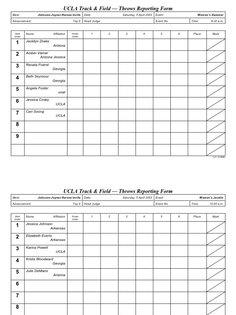 Track and Field Result Forms PLANILLAS | PDF | Recreation | Track And Field