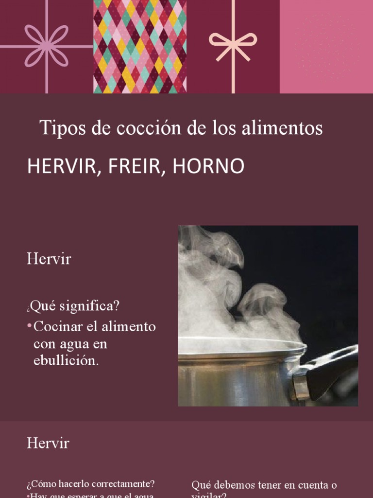 Métodos de cocción: hervir, freír y hornear | PDF | Cocinando | Alimentos